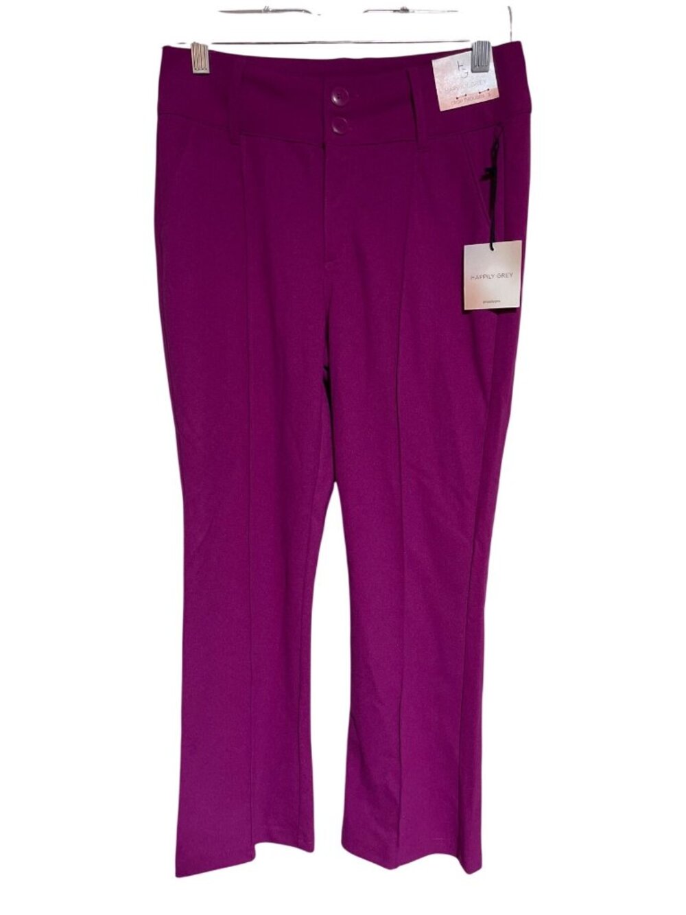 Happily Grey Crop Trousers Womens  Size 3 Button Closure Purple Business Casual